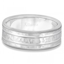 Men's Groove Wedding Band Shiny Hammer Finish 14k White Gold (7.5mm)