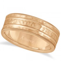 Men's Groove Wedding Band Shiny Hammer Finish 18k Rose Gold (7.5mm)
