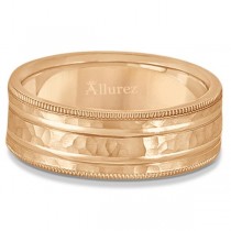 Men's Groove Wedding Band Shiny Hammer Finish 18k Rose Gold (7.5mm)