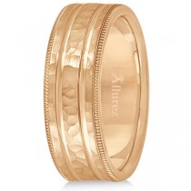 Men's Groove Wedding Band Shiny Hammer Finish 18k Rose Gold (7.5mm)