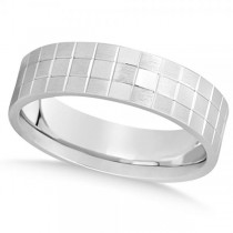 Men's Square Carved Wedding Band Plain Metal 14k White Gold 7mm