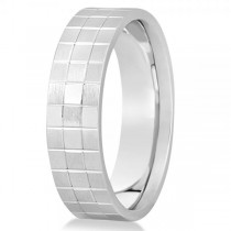 Men's Square Carved Wedding Band Plain Metal 14k White Gold 7mm