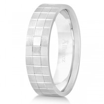 Men's Square Carved Wedding Band Plain Metal 14k White Gold 7mm