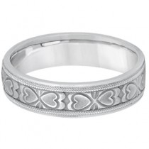 Mens Carved Wedding Band Heart Shape Design Palladium (5.5mm)