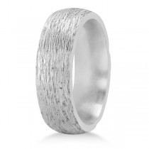 Hand Made Textured Wedding Band in 18k White Gold with Satin Finish