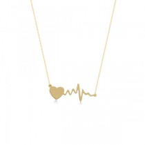 Heartbeat with Heart Pendant Chain Necklace 14k Yellow Gold