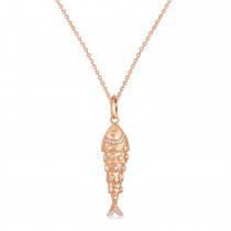 Diamond Fish Charm Pendant Necklace 14K Rose Gold (0.38ct)
