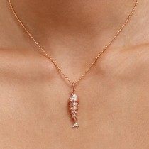 Diamond Fish Charm Pendant Necklace 14K Rose Gold (0.38ct)