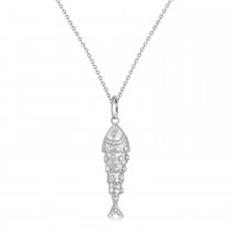Diamond Fish Charm Pendant Necklace 14K White Gold (0.38ct)