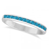 Blue Topaz Channel-Set Semi-Eternity Ring Band 14k White Gold (0.40ct)