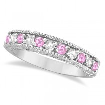 Pink Sapphire & Diamond Ring Designer Band in 14k White Gold (0.30ct)