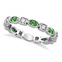 Tsavorite & Diamond Eternity Ring Anniversary Band 14k White Gold