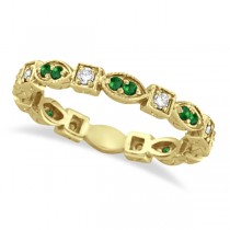 Emerald & Diamond Eternity Ring Anniversary Band 14k Yellow Gold