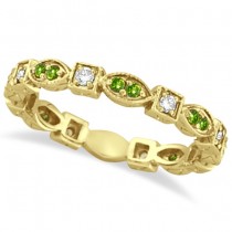 Peridot & Diamond Eternity Anniversary Ring Band 14K Yellow Gold