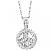 Diamond Peace Sign Pendant Necklace 14k White Gold (0.28ct)