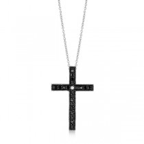 Black & White Diamond Cross Pendant Necklace 14k White Gold (0.33ct)