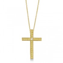 Yellow & White Diamond Cross Pendant Necklace 14k Yellow Gold (0.33ct)