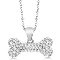 Pave Lab Grown Diamond Dog Bone Pendant Necklace 14K White Gold (0.80ct)