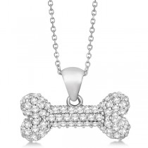 Pave Diamond Dog Bone Pendant Necklace 14K White Gold (0.80ct)