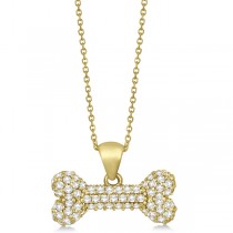 Pave Lab Grown Diamond Dog Bone Pendant Necklace 14K Yellow Gold (0.80ct)