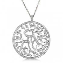 Shema Israel Jewish Diamond Pendant Necklace 14k White Gold (1.55ct)