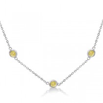 Fancy Yellow Diamond Station Necklace 14K White Gold (0.38ct)