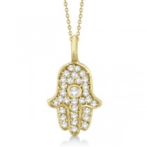 Diamond Hamsa Hand Pendant Necklace 14K Yellow Gold (0.17ct)