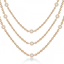 Three-Strand Diamond Station Necklace in 14k Rose Gold (3.01ct)