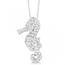 Pave Diamond Seahorse Pendant Necklace 14K White Gold (0.64ct)