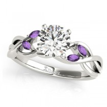 Twisted Round Amethysts Vine Leaf Engagement Ring Palladium (1.00ct)