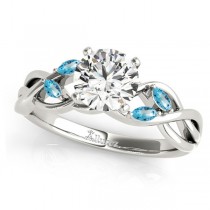 Twisted Round Blue Topazes & Moissanite Engagement Ring 18k White Gold (1.00ct)