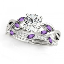 Twisted Round Amethysts & Diamonds Bridal Sets Palladium (1.23ct)