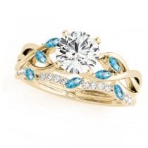 Twisted Round Blue Topazes & Moissanites Bridal Sets 18k Yellow Gold (0.73ct)