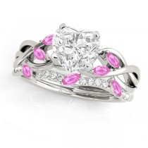 Twisted Heart Pink Sapphires & Diamonds Bridal Sets 14k White Gold (1.73ct)