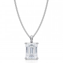 Emerald Lab Diamond 4-Prong Necklace 14K White Gold (2.50ct)