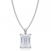 Emerald Lab Diamond 4-Prong Necklace 14K White Gold (3.00ct)