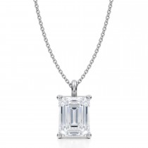 Emerald Lab Diamond 4-Prong Necklace 14K White Gold (3.50ct)