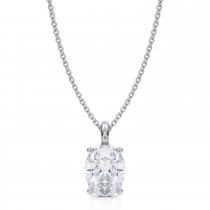 Oval Lab Diamond 4-Prong Necklace 14K White Gold (2.00ct)