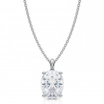 Oval Lab Diamond 4-Prong Necklace 14K White Gold (2.50ct)