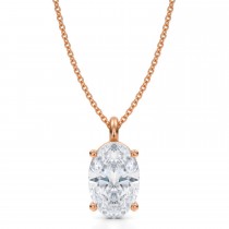 Oval Lab Diamond 4-Prong Necklace 14K Rose Gold (3.00ct)