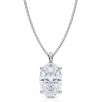Oval Lab Diamond 4-Prong Necklace 14K White Gold (3.00ct)