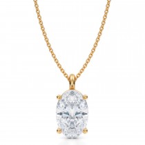 Oval Lab Diamond 4-Prong Necklace 14K Yellow Gold (3.00ct)