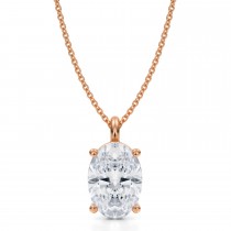 Oval Lab Diamond 4-Prong Necklace 14K Rose Gold (3.50ct)