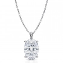 Oval Lab Diamond 4-Prong Necklace 14K White Gold (3.50ct)