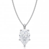 Pear Lab Diamond Prong Pendant Necklace 14K White Gold (3.00ct)