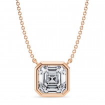 Asscher Lab Diamond Solitaire Pendant Necklace 14K Rose Gold (3.00ct)