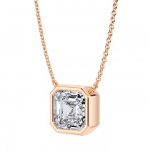 Asscher Lab Diamond Solitaire Pendant Necklace 14K Rose Gold (3.00ct)