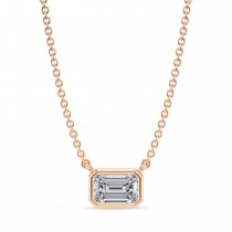 Emerald Lab Diamond Solitaire Pendant Necklace 14K Rose Gold (0.50ct)