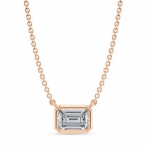 Emerald Lab Diamond Solitaire Pendant Necklace 14K Rose Gold (0.75ct)