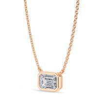 Emerald Lab Diamond Solitaire Pendant Necklace 14K Rose Gold (0.75ct)